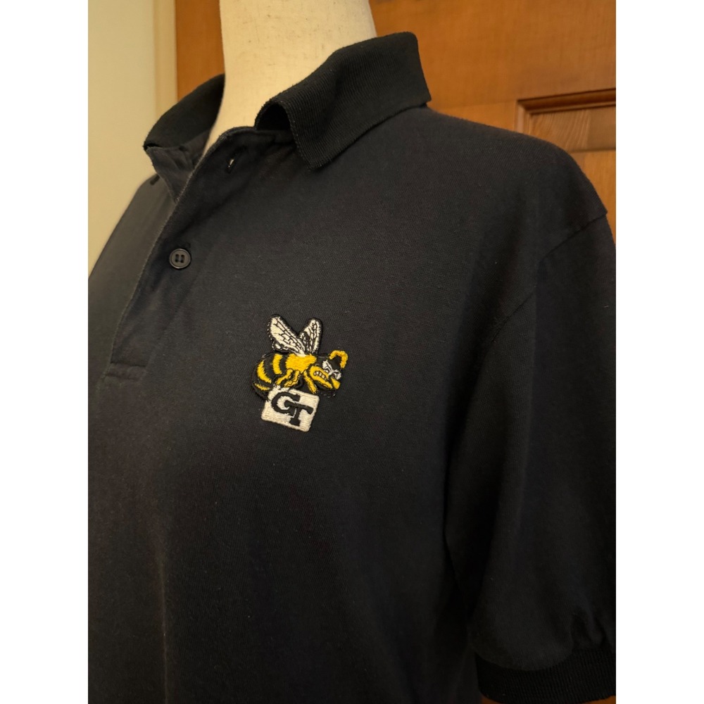 60s/70s Georgia Tech VTG Buzz Polo Shirt Women M Black College Wear‎ Gepner RARE